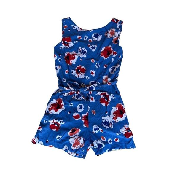 Tommy Hilfiger Y2k Women's Funky Blue Floral Summer Romper Tie Waist Size 2 - Picture 2 of 9